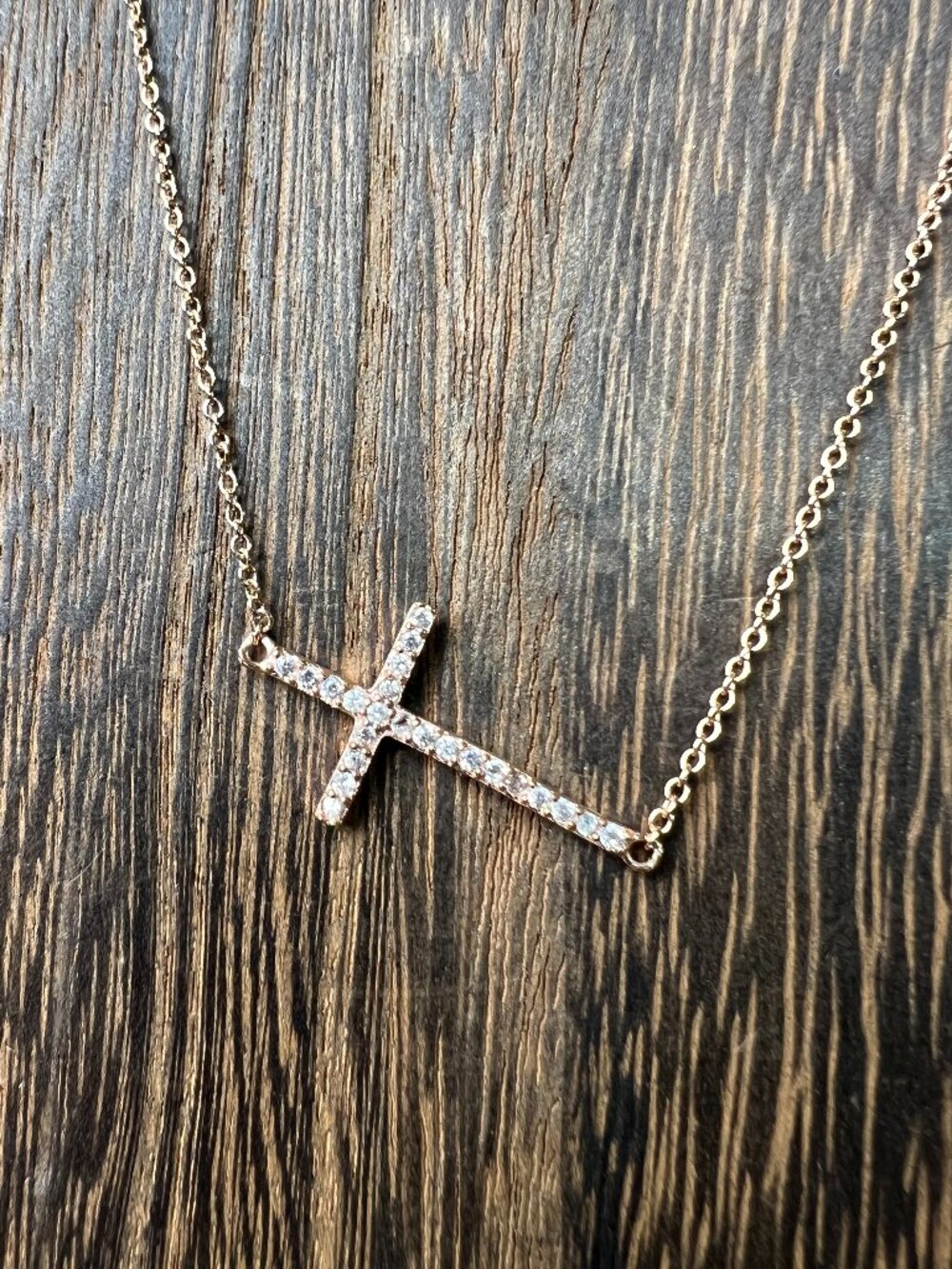 Gold over Sterling Silver Cross Necklace, Pave Set CZs, 18"